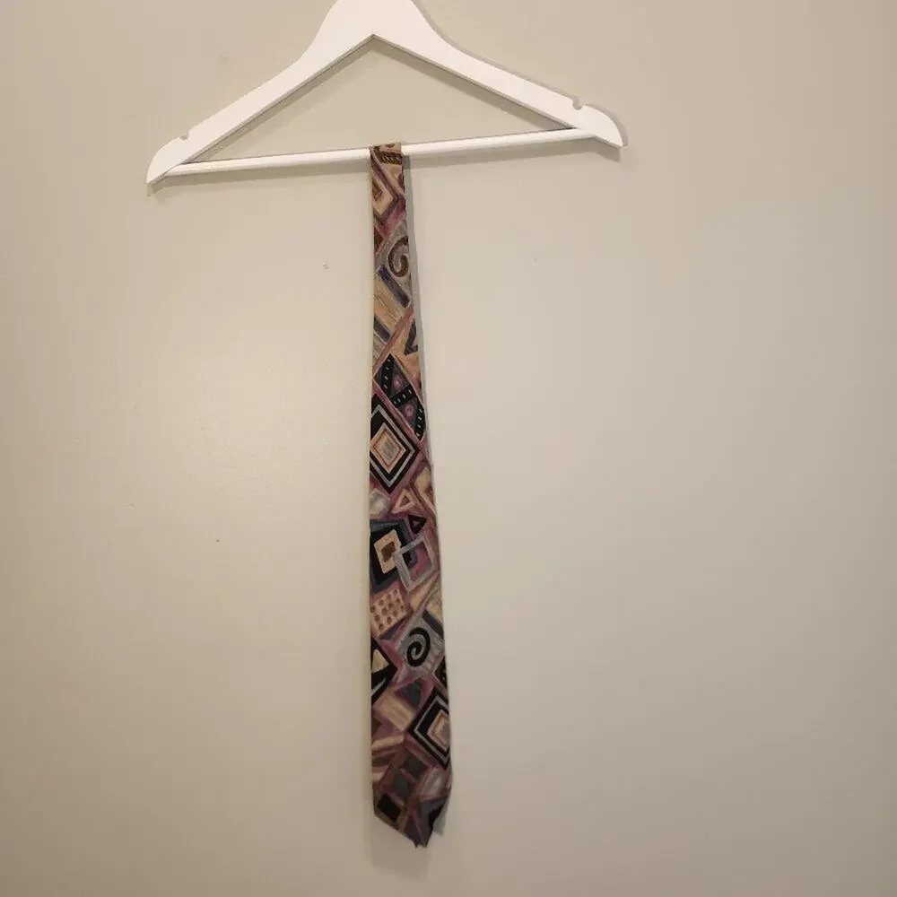 Vintage Gianelli Silk Tie Milan New York Handmade Bold Neutral Print 90's Print